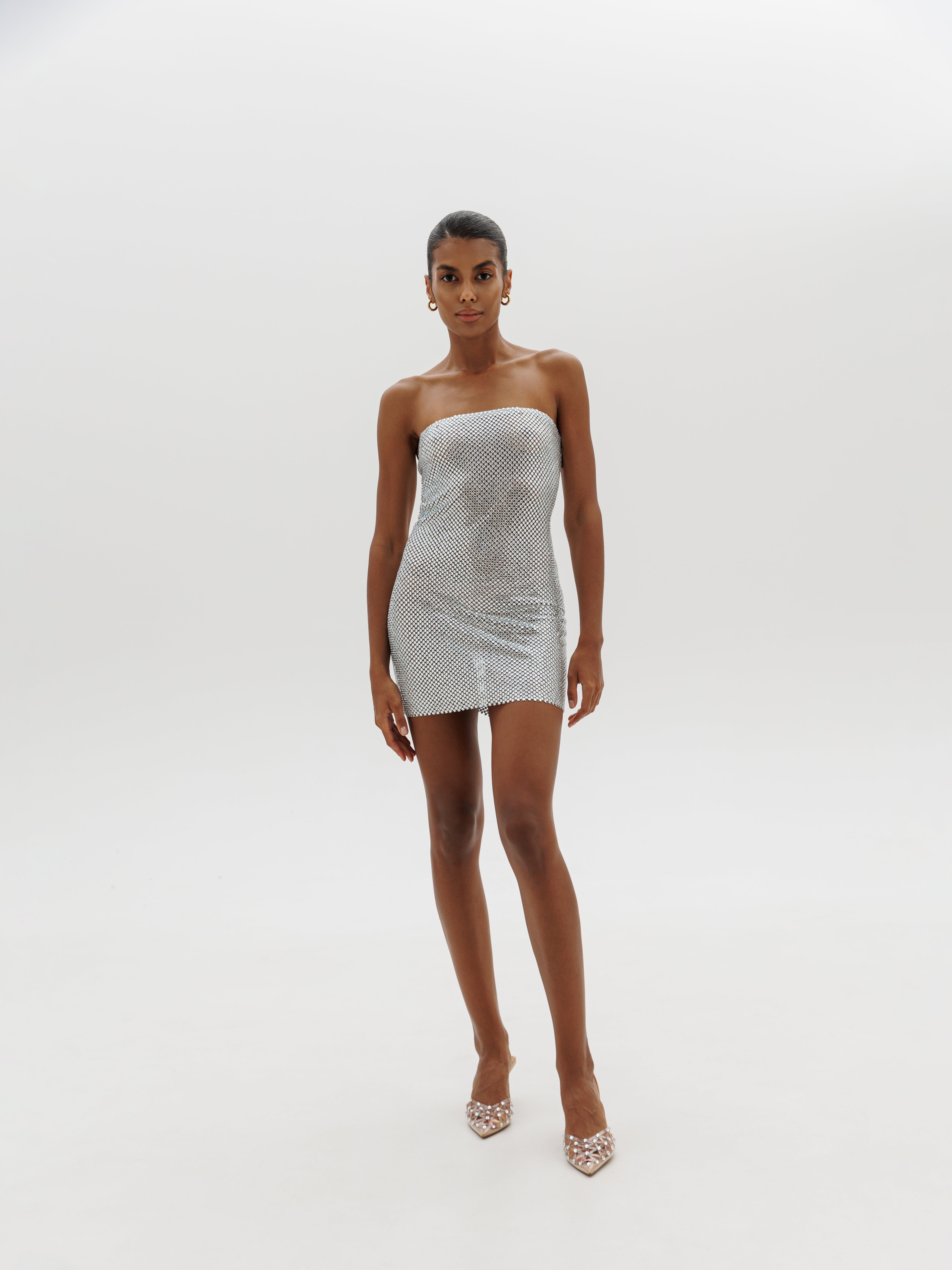 silver naked dress Ladivine CD866 Size 2 Silver Nude Fringe Formal Dress Prom Formal 6 / Silver/Nude