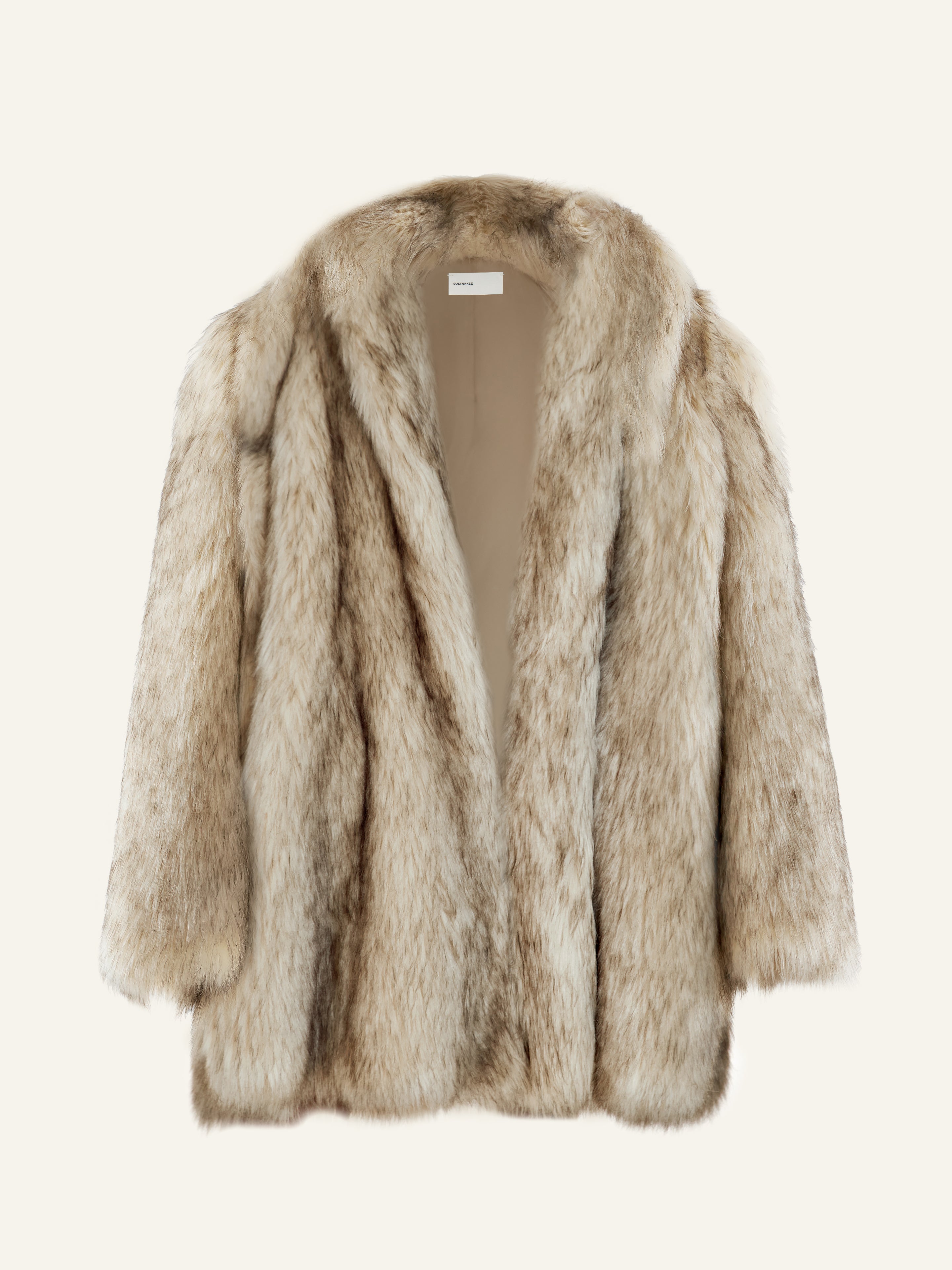 Product photo of a medium length oversized eco fur coat