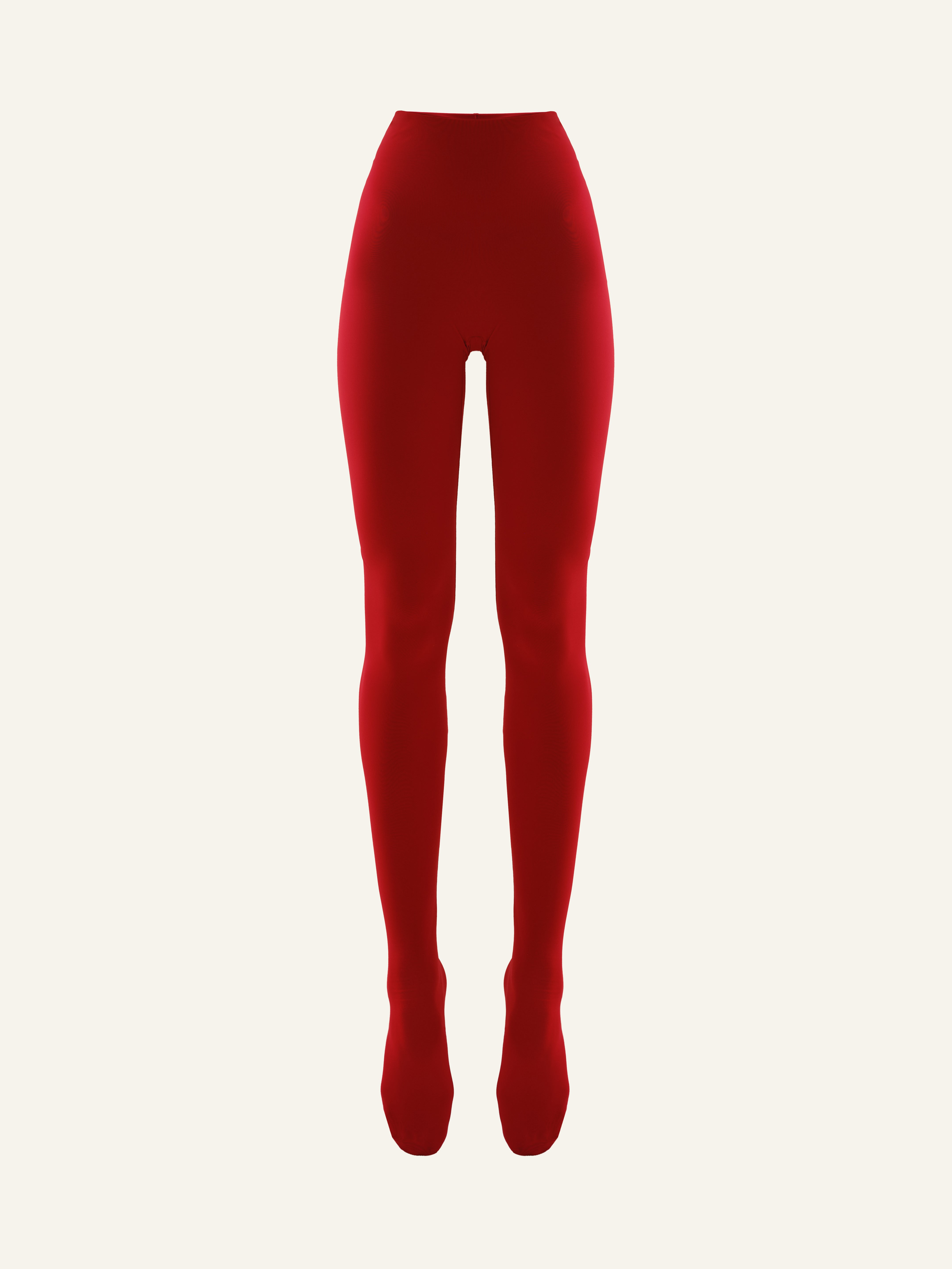 Product photo of red regenerated plastic high rise leggings
