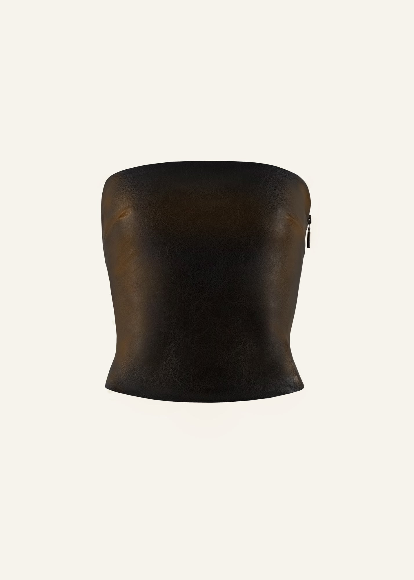 Product photo of a brown vegan leather tube top