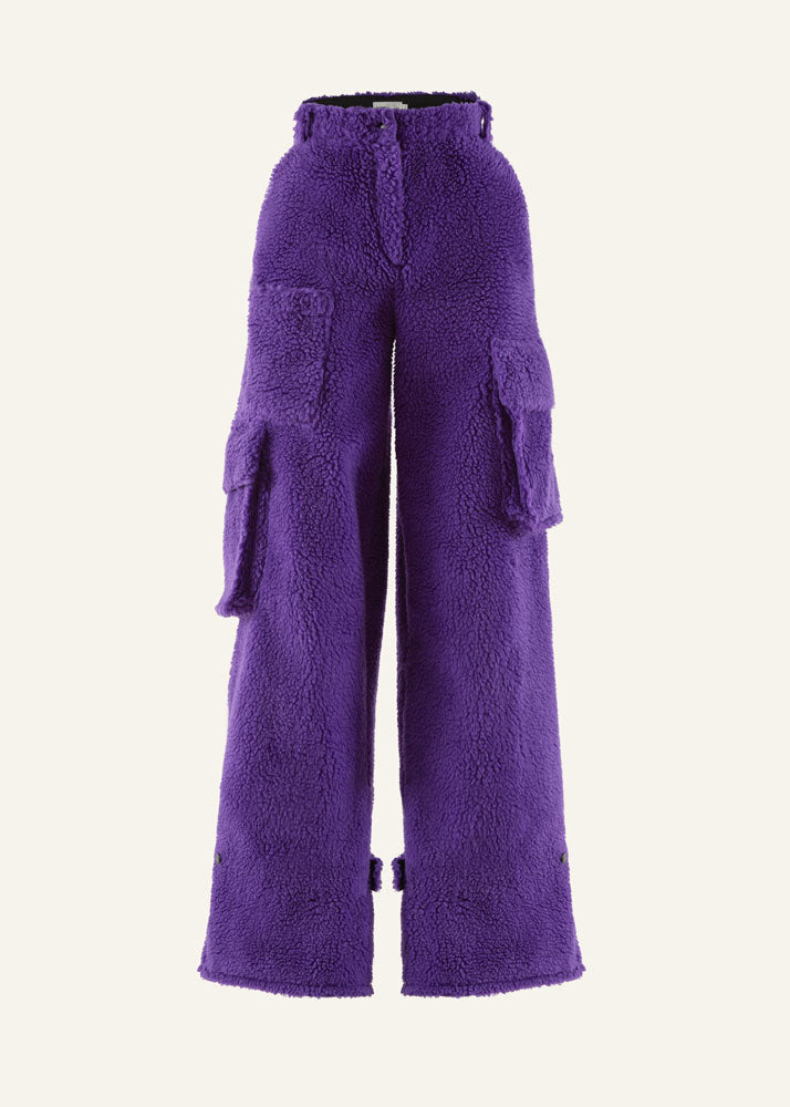 Product photo of purple polar fleece cargo pants