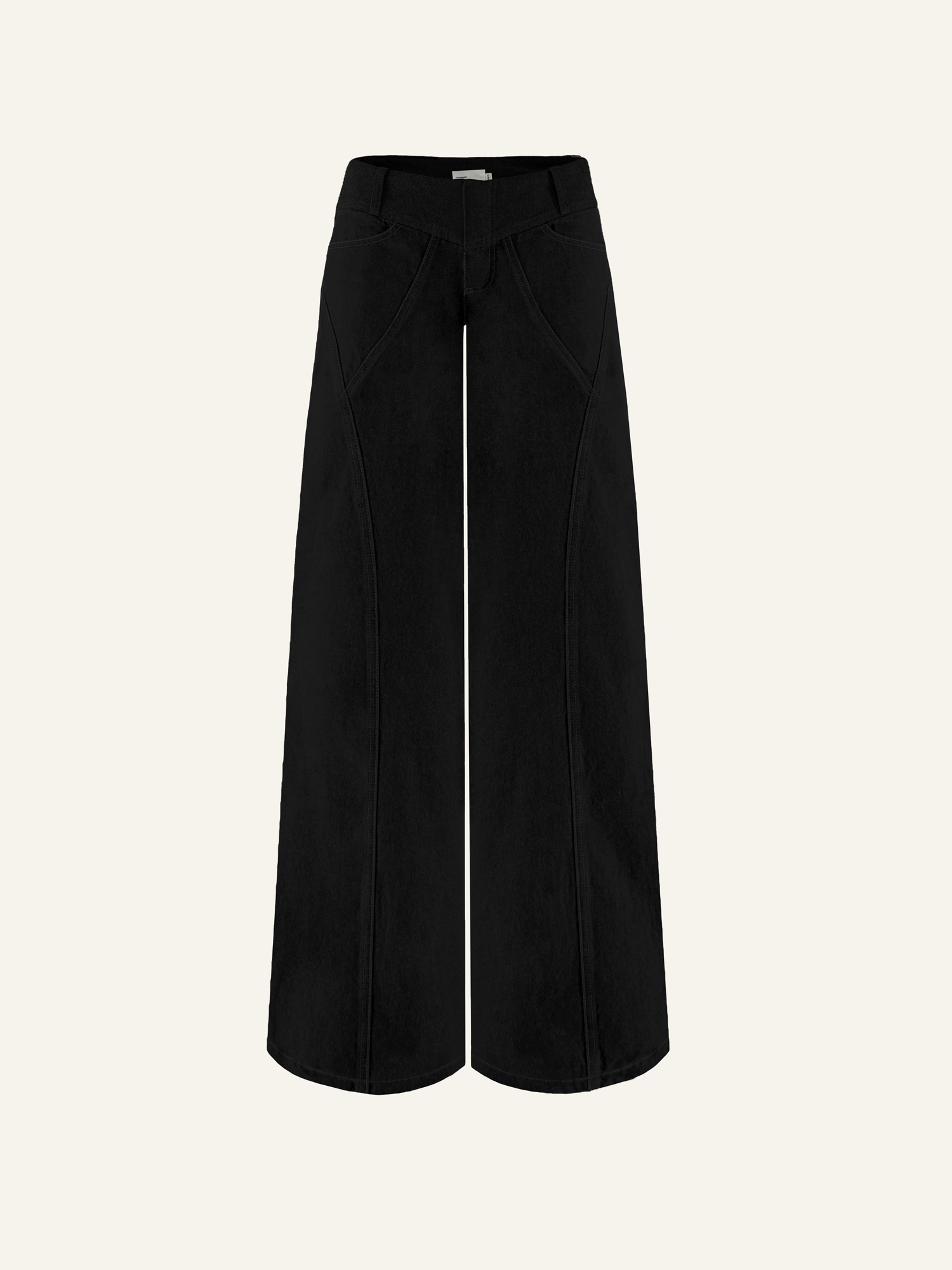 Product photo of black wide leg jeans with low rise
