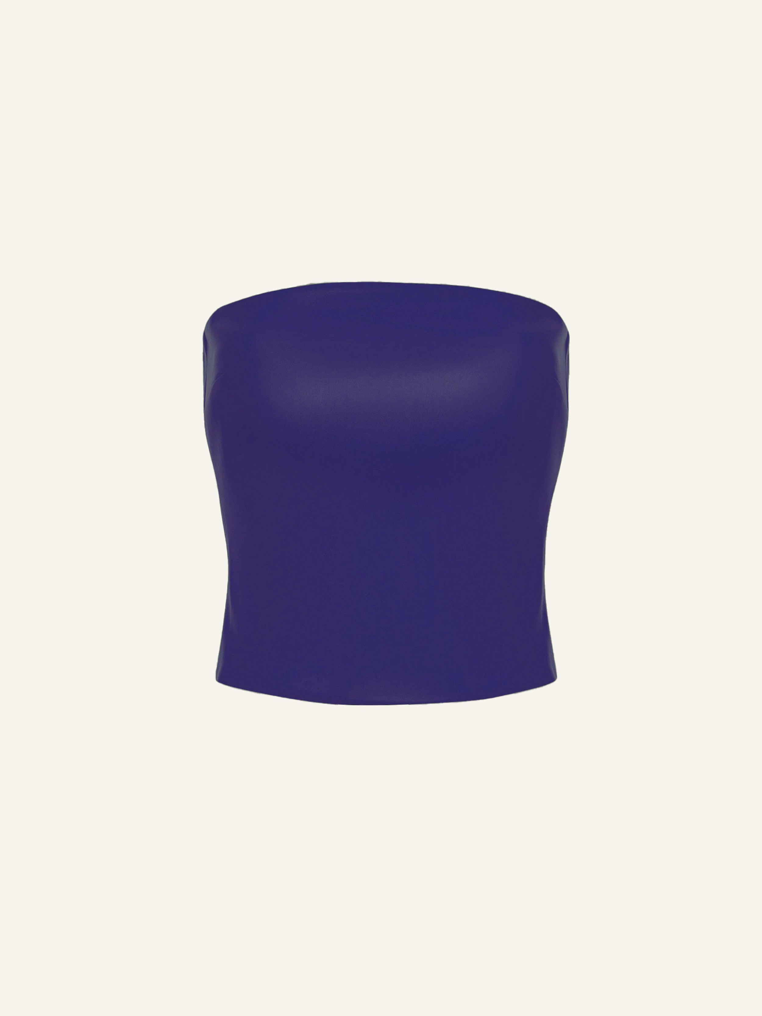Product photo of a purple vegan leather tube top