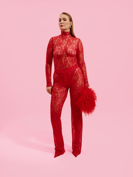 Allure bodysuit in Red Lace