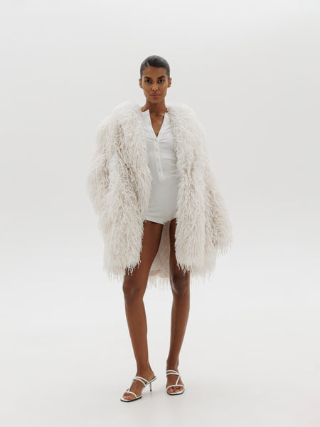 Purrr coat in White Feathers