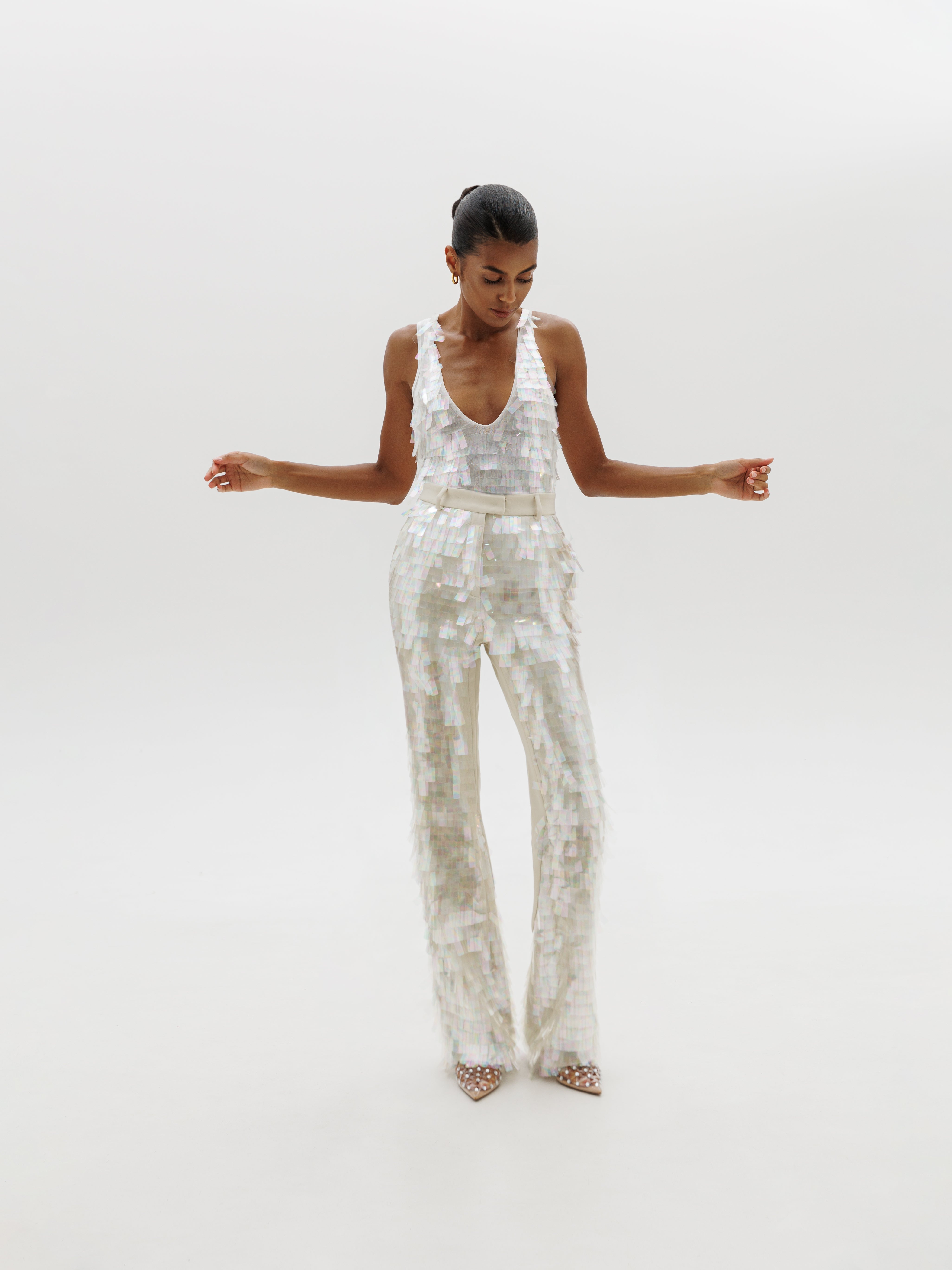 Power pants in Sequined White