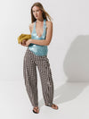 Barrel pants in Gingham Brown