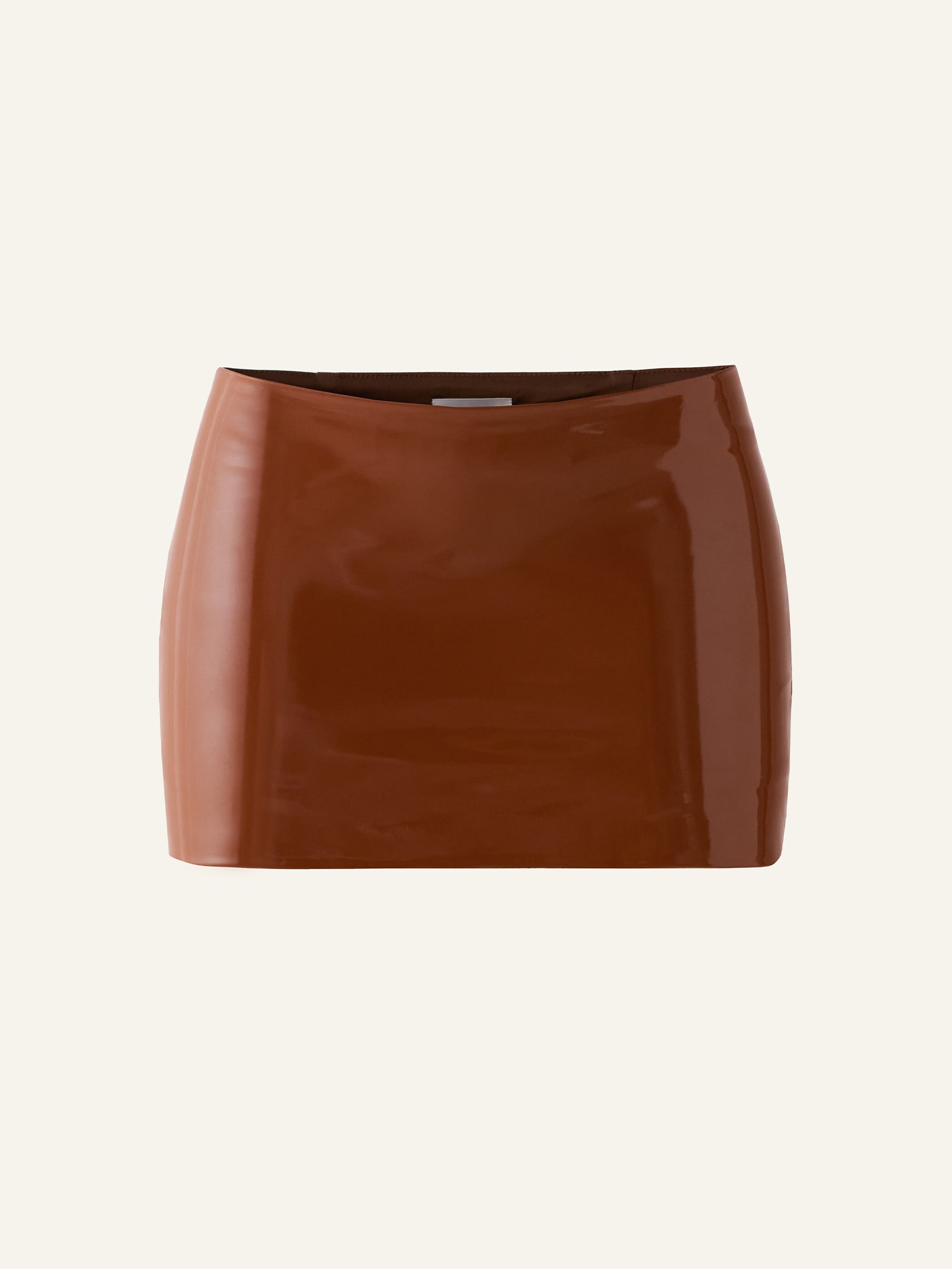 Product photo of a brown vegan leather low rise mini skort