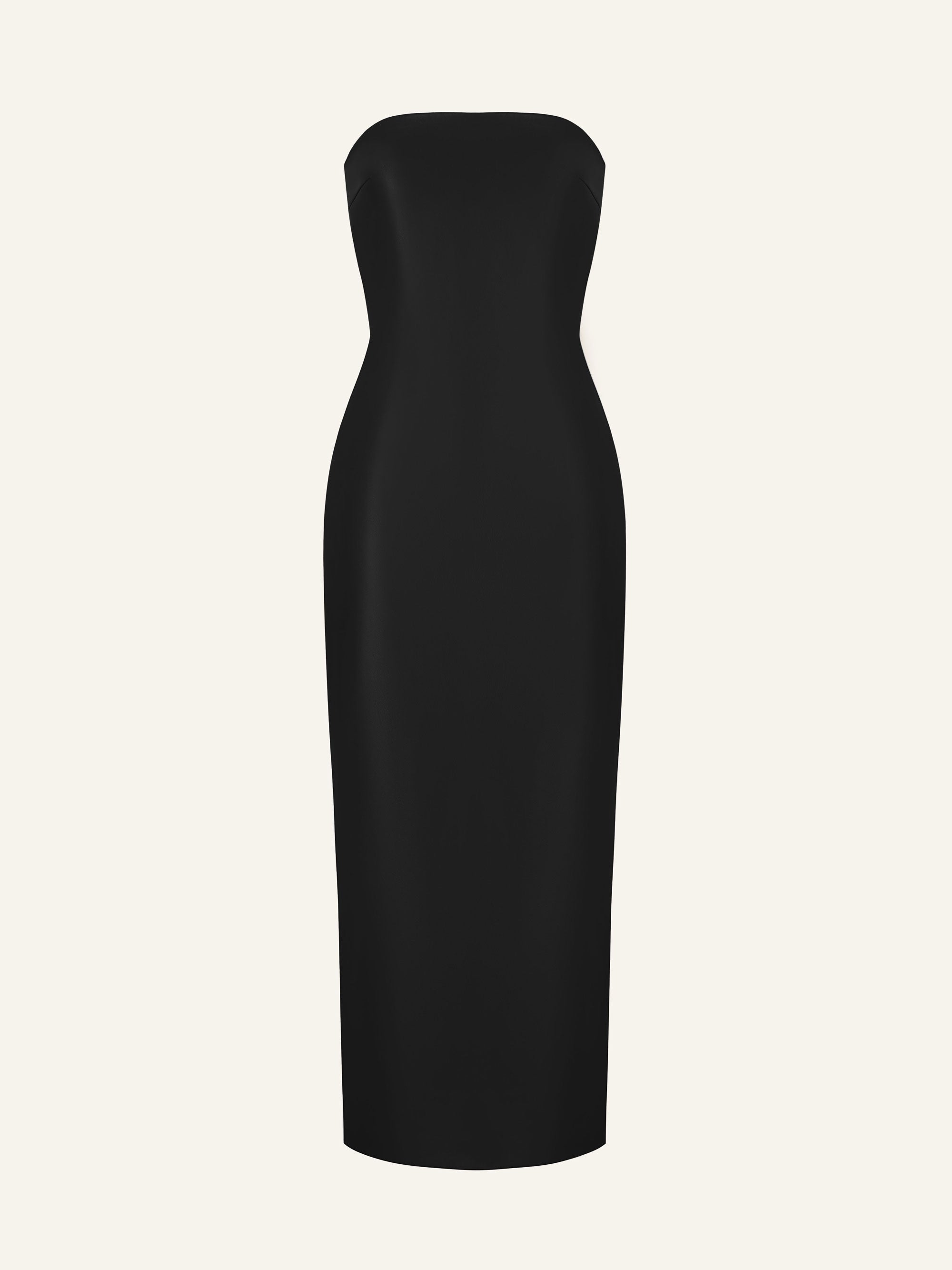 Product photo of a black vegan leather tube dress