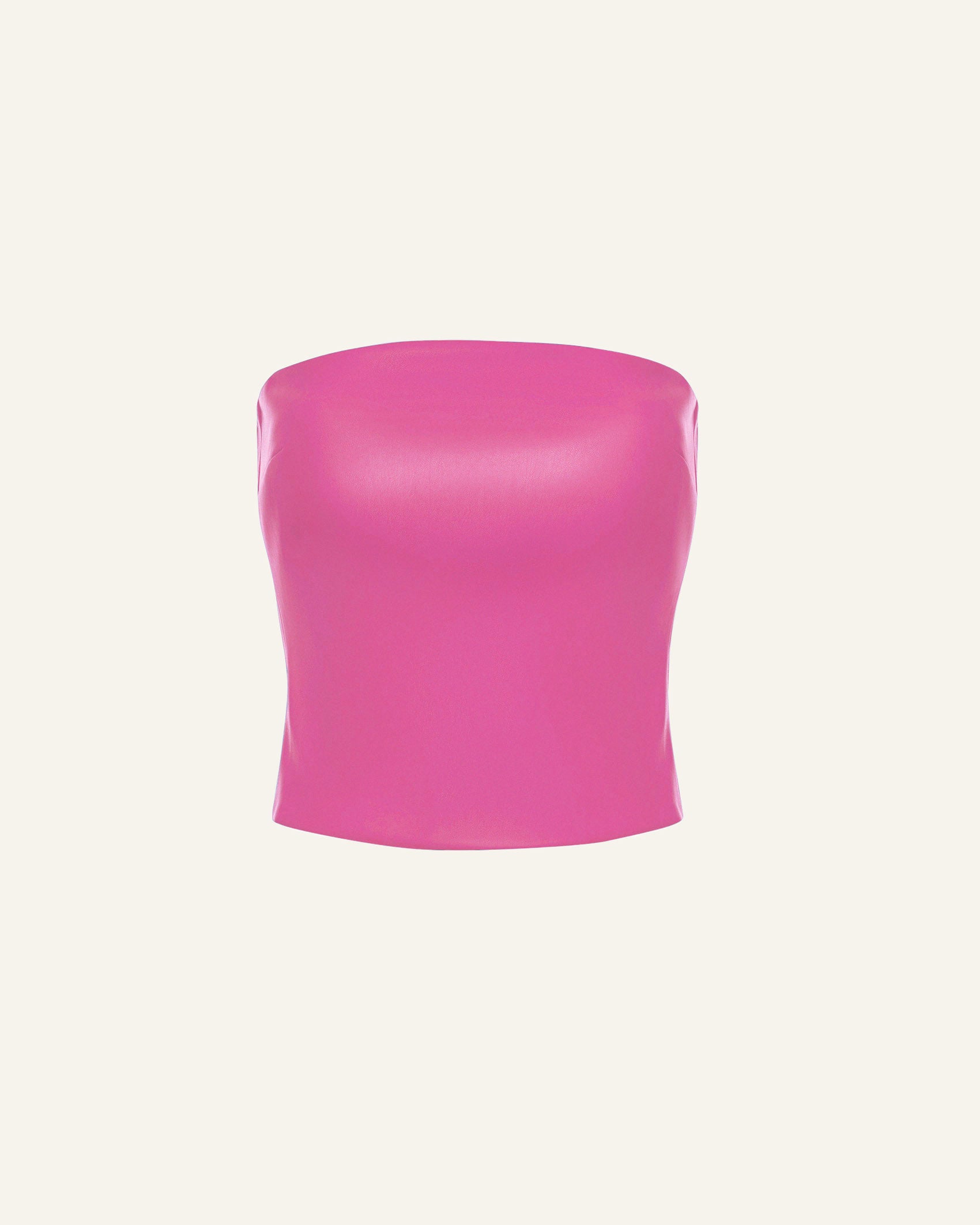 Product photo of a pink vegan leather tube top