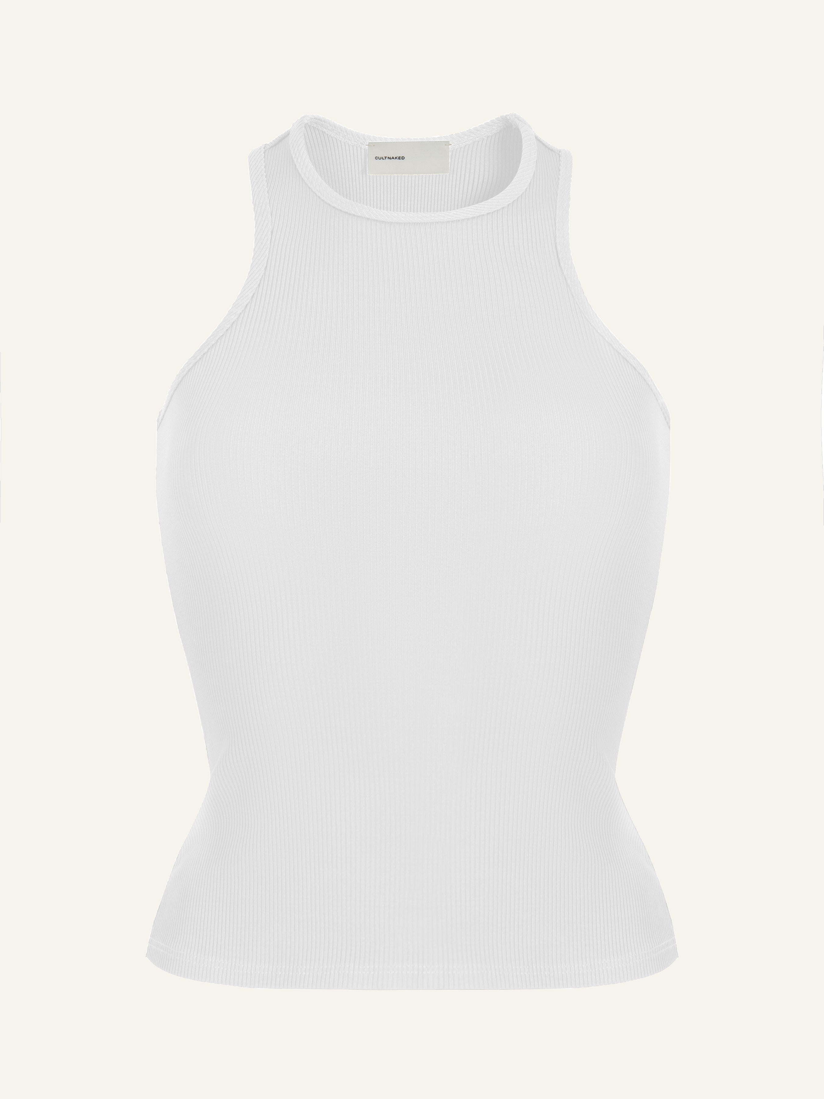 Product photography of white cotton tank top